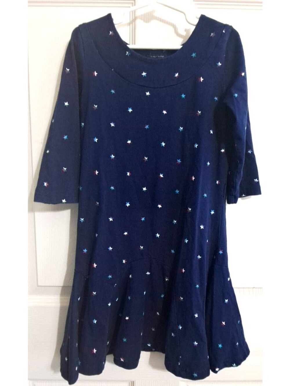 Tommy Hilfiger Girl's 7 Navy Blue 3/4 Sleeve Star Print Ruffle Hem Dress